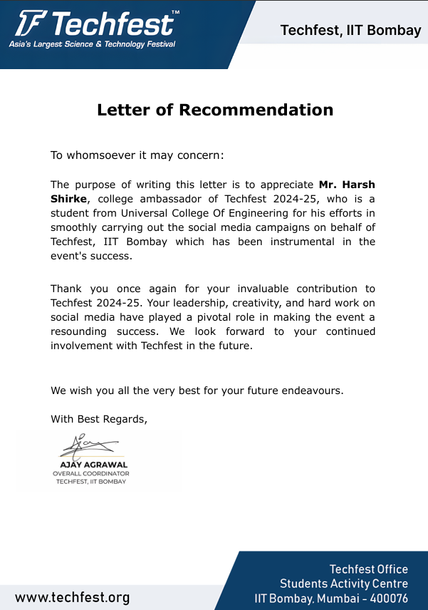 LETTER OF RECOMMENDATION