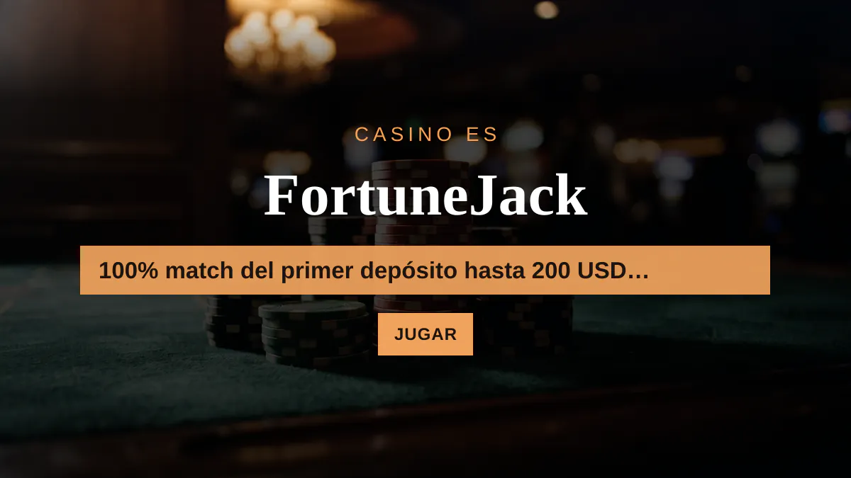 FortuneJack casino &mdash; bono de bienvenida 100% match del primer dep&oacute;sito hasta 200 USD + 500 FS, pagos: Visa, Mastercard, Skrill, Neteller, Paysafecard