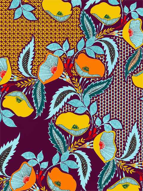 Retro Abstract Poppy Floral Pattern with Textured Halftone Accents.jpg