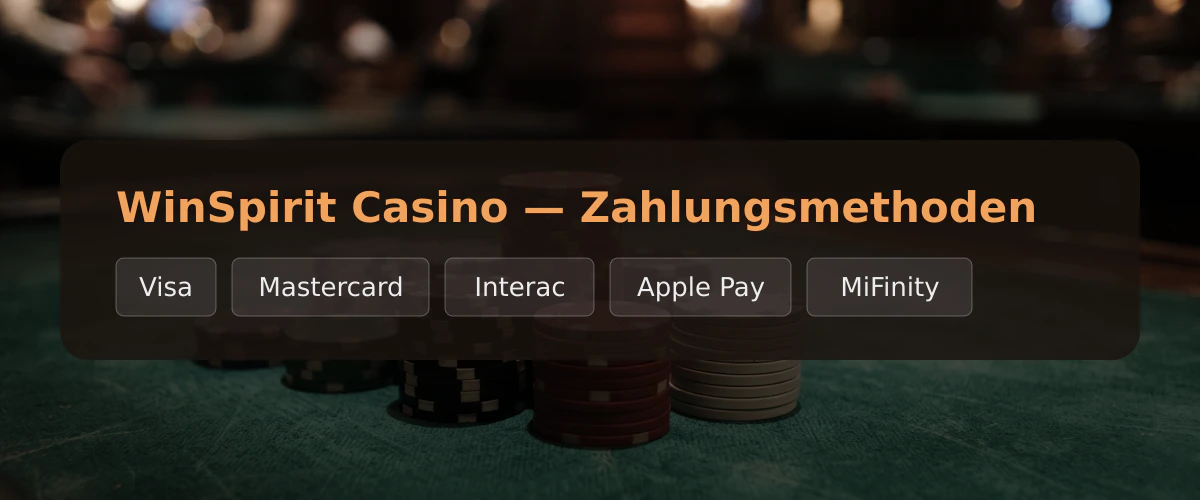 WinSpirit Casino — Zahlungsmethoden: Visa, Mastercard, Interac, Apple Pay, MiFinity