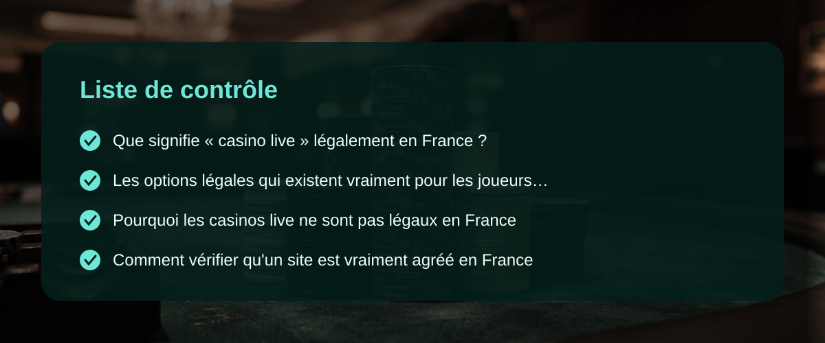 Casino en ligne live : comprendre l'offre réelle pour les joueurs français — Liste de contrôle Casino en ligne live : comprendre l'offre réelle pour les joueurs français — Liste de contrôle