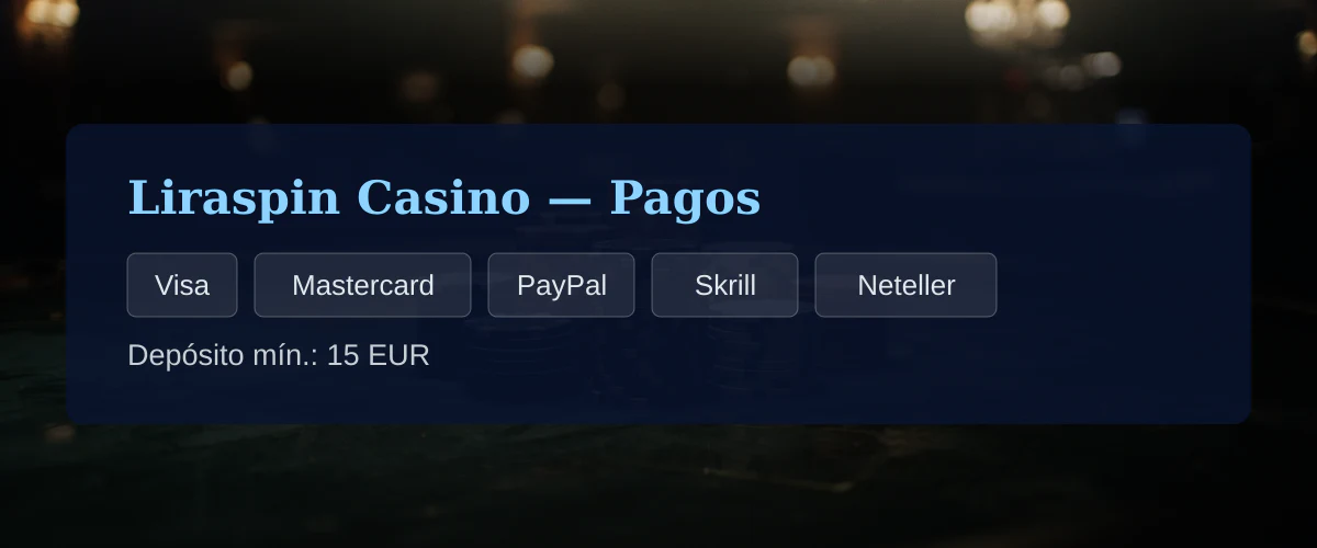 Liraspin Casino � Pagos: Visa, Mastercard, PayPal, Skrill, Neteller