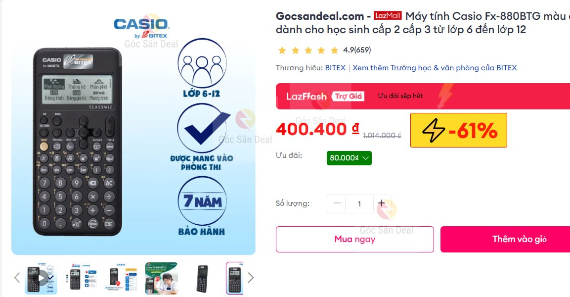 Máy tính Casio Fx-880BTG màu đen mới nhất dành cho học sinh cấp 2 cấp 3 từ lớp 6 đến lớp 12