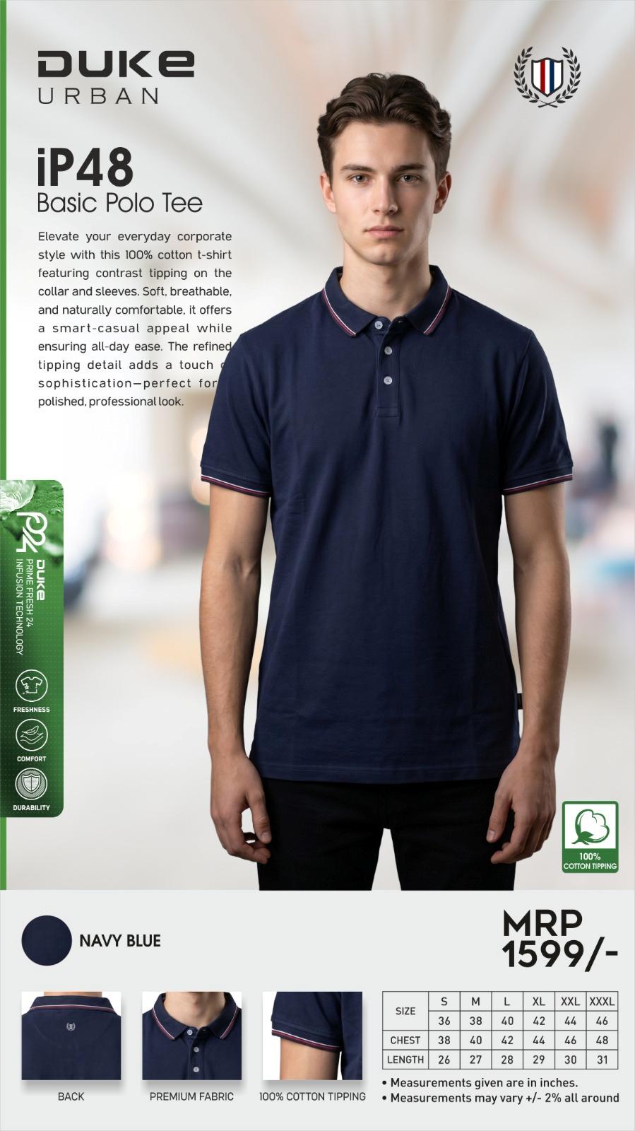 Duke iP48 Basic Polo Tee - Navy Blue