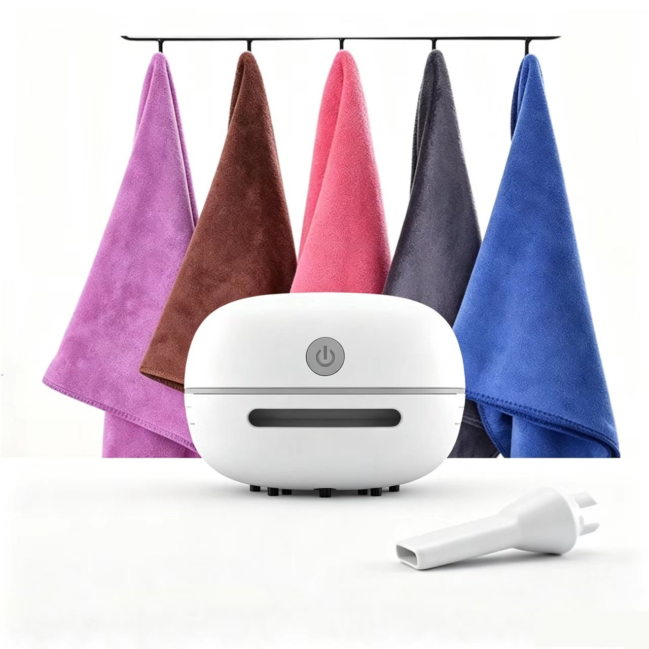 6-Piece Home Cleaning Kit - White Rechargeable Mini Desktop Vacuum Cleaner with 5 Reusable Microfiber Towels - USB Powered, Strong Suction, Lint-Free & Super Absorbent for Kitchen, Car, Office & Pet Hair