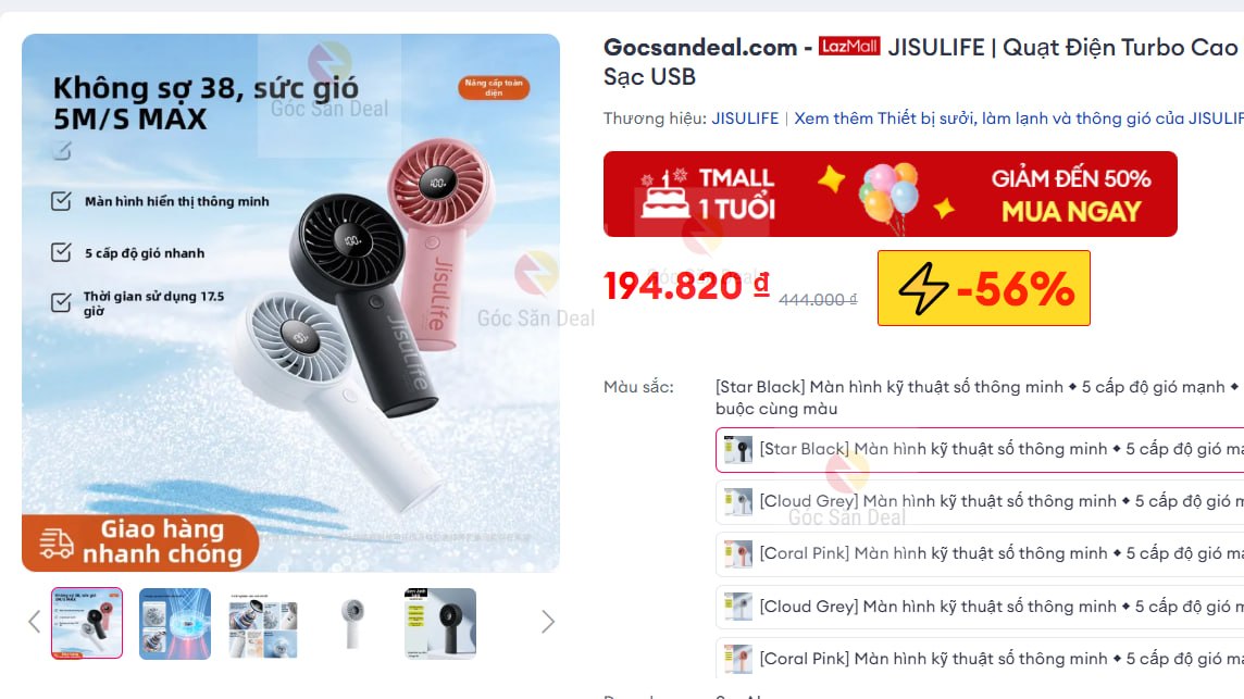 JISULIFE | Quạt Điện Turbo Cao Tốc Di Động Sạc USB