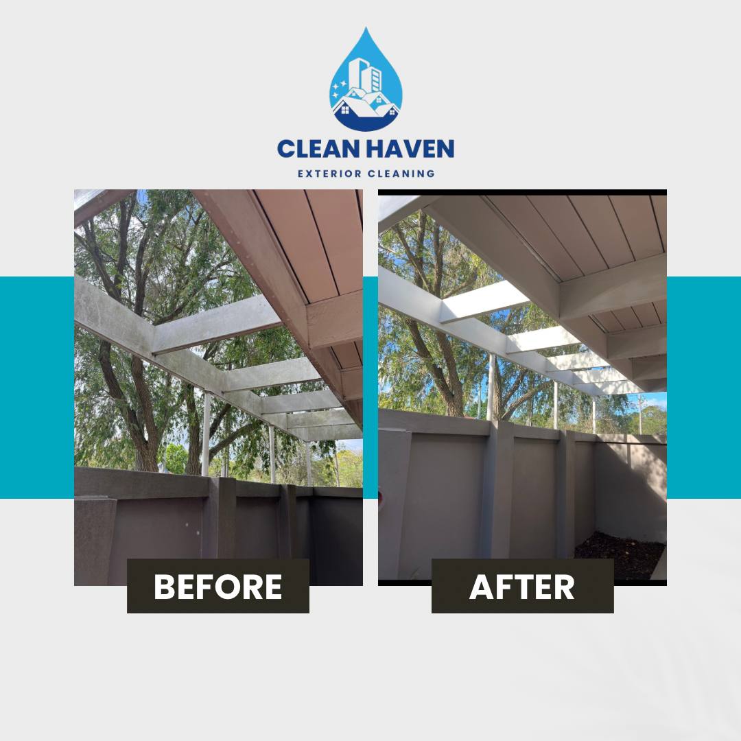 Garden Wall & Sun Cover Cleaning before and after cleaning by CleanHaven