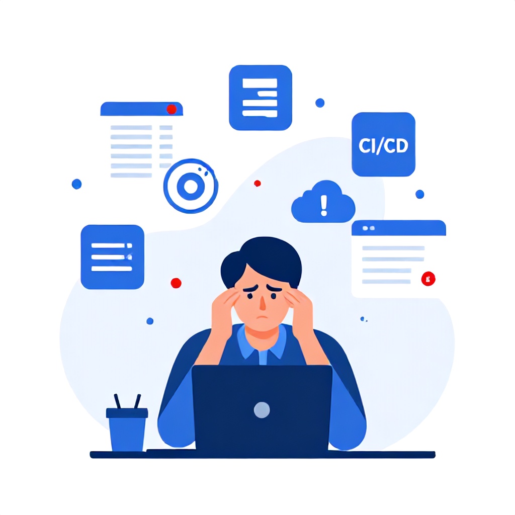 Illustration of developer facing tool sprawl with many scattered icons