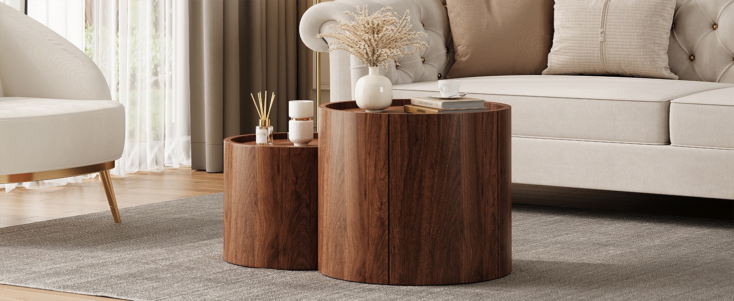 Table Basse Noyer, Rangement, Fermeture Douce, Design Moderne, Angles Arrondis, Usage Quotidien - 77.5x47.5x40cm - Salon 2