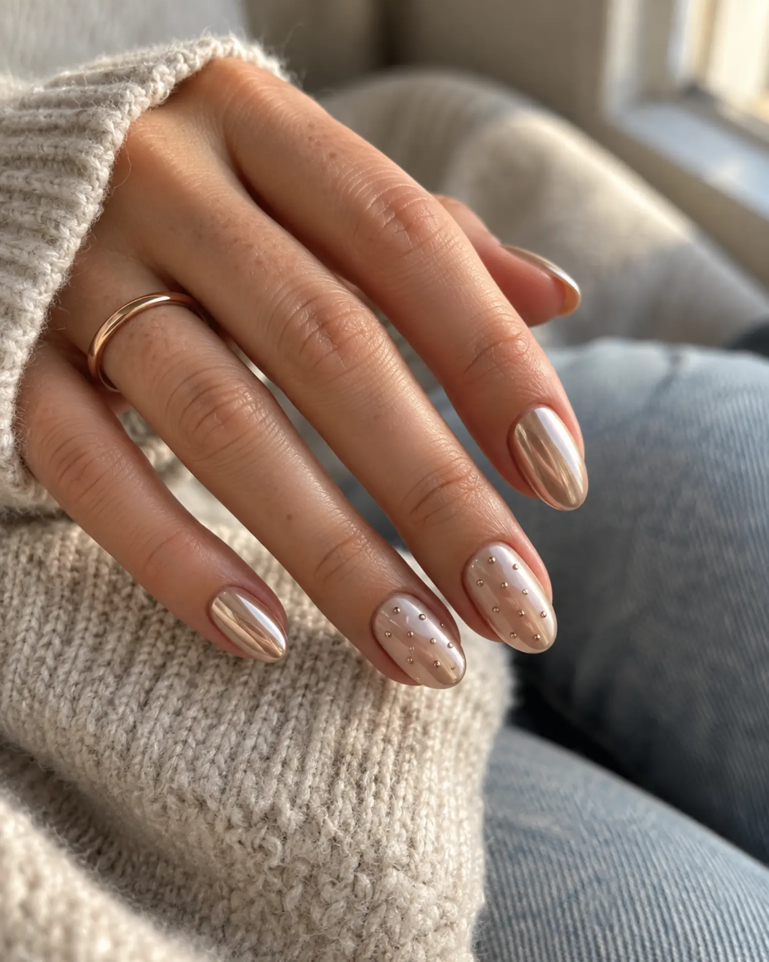 Chrome Micro-Dot Accent manicure inspiration for chrome nail ideas