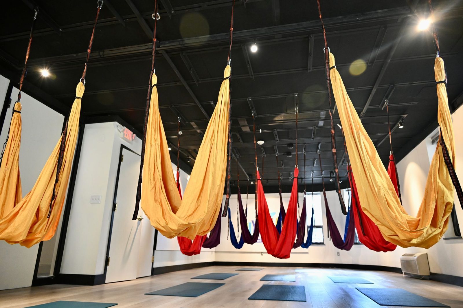 Aerial silk hammocks in the Yoga@Play studio