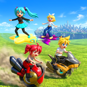 Miku Rin Len and Teto in Kirby Air Riders