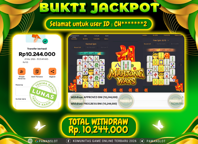Selamat kepada Member PAMANSLOT Game Mahjong Ways - 2 : CH*******2