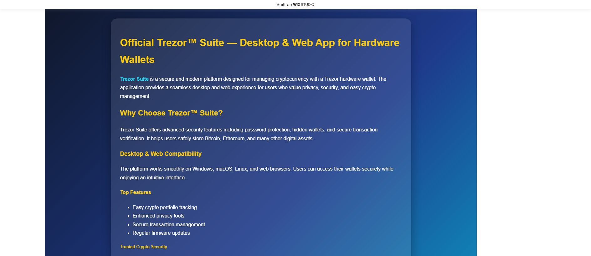 Stored capture of trezre-suitapps.wixstudio.com