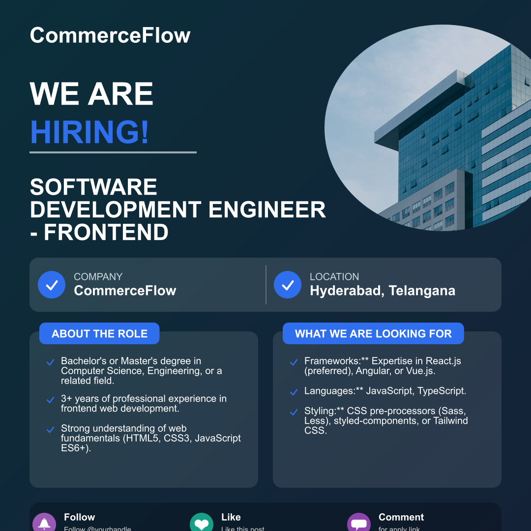 CommerceFlow Hiring | Software Development Engineer - Frontend | Apply Now