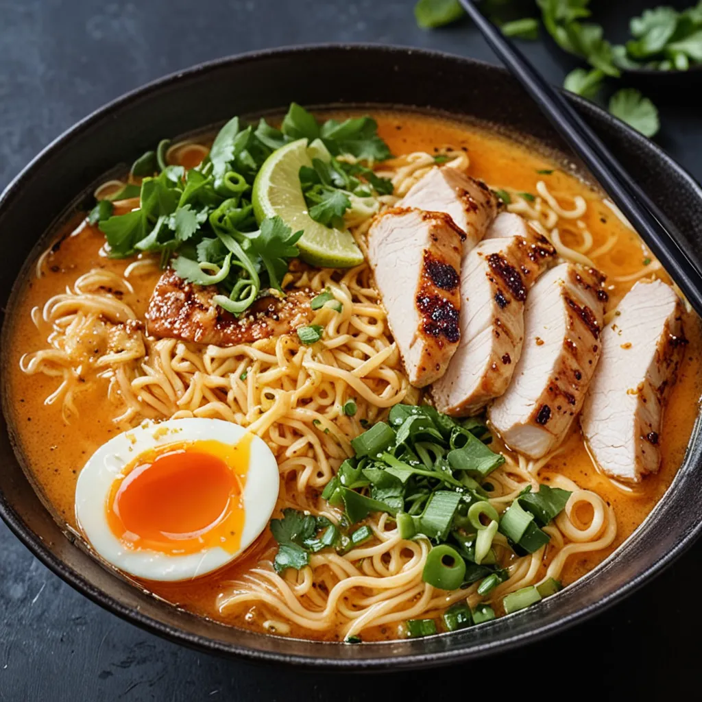 Fiery Chicken Ramen with Creamy Garlic Sauce Recipe