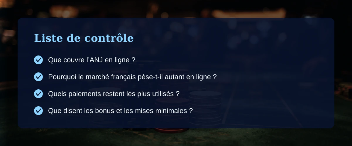 Casino en ligne argent réel en France : chiffres, cadre et limites — Liste de contrôle