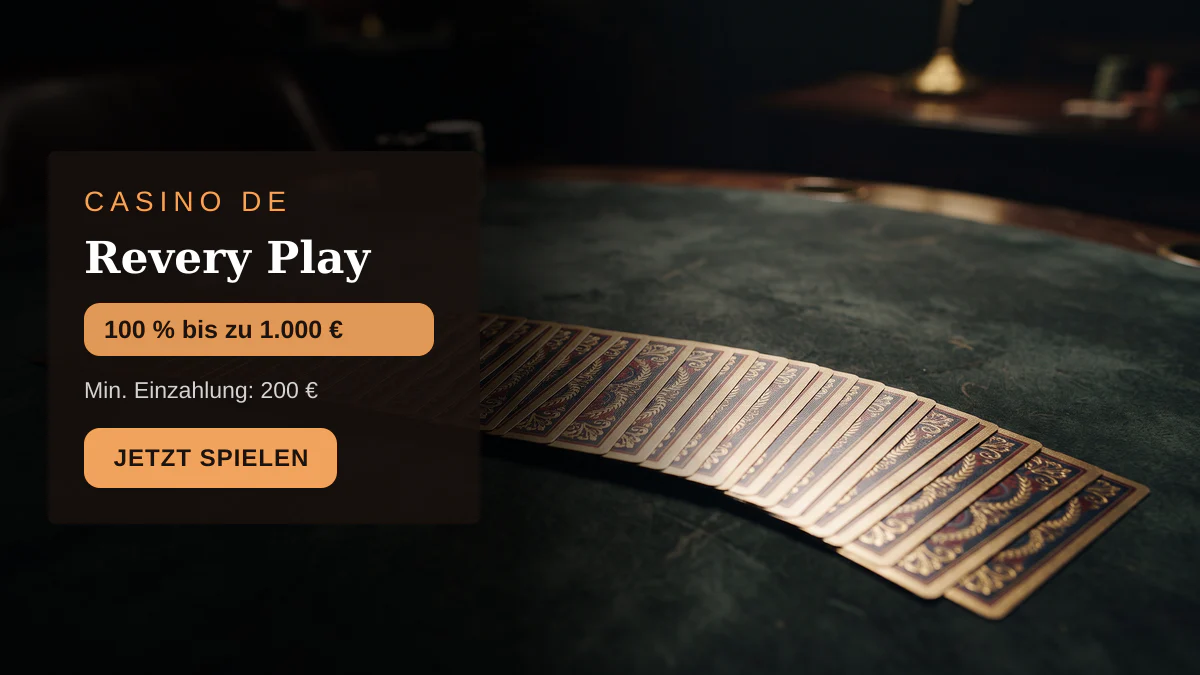 Revery Play Casino — Willkommensbonus 100 % bis zu 1.000 € + 100 FS, Zahlungen: Visa, Mastercard, Sofort, Apple Pay, Google Pay