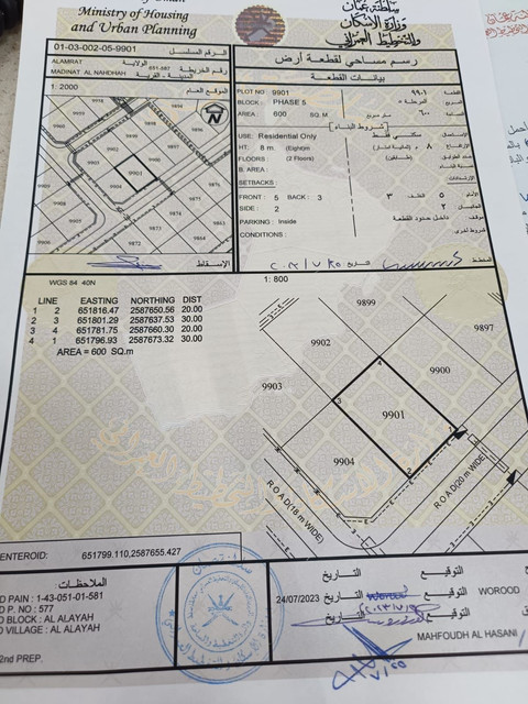 ارض سكنية مميزة في العامرات العلاية رقم القطعة 9901