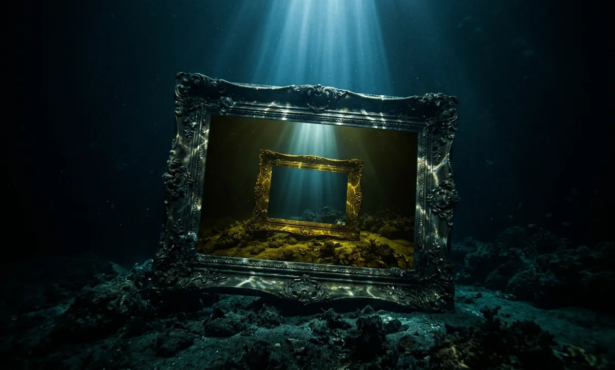 Moldura submersa no oceano sob luz fria