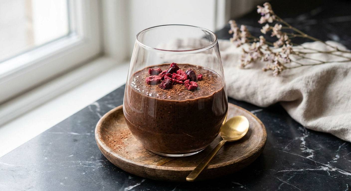 Czekoladowy pudding chia z wisniami.