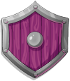 A shield made of purple wood and silver metal.