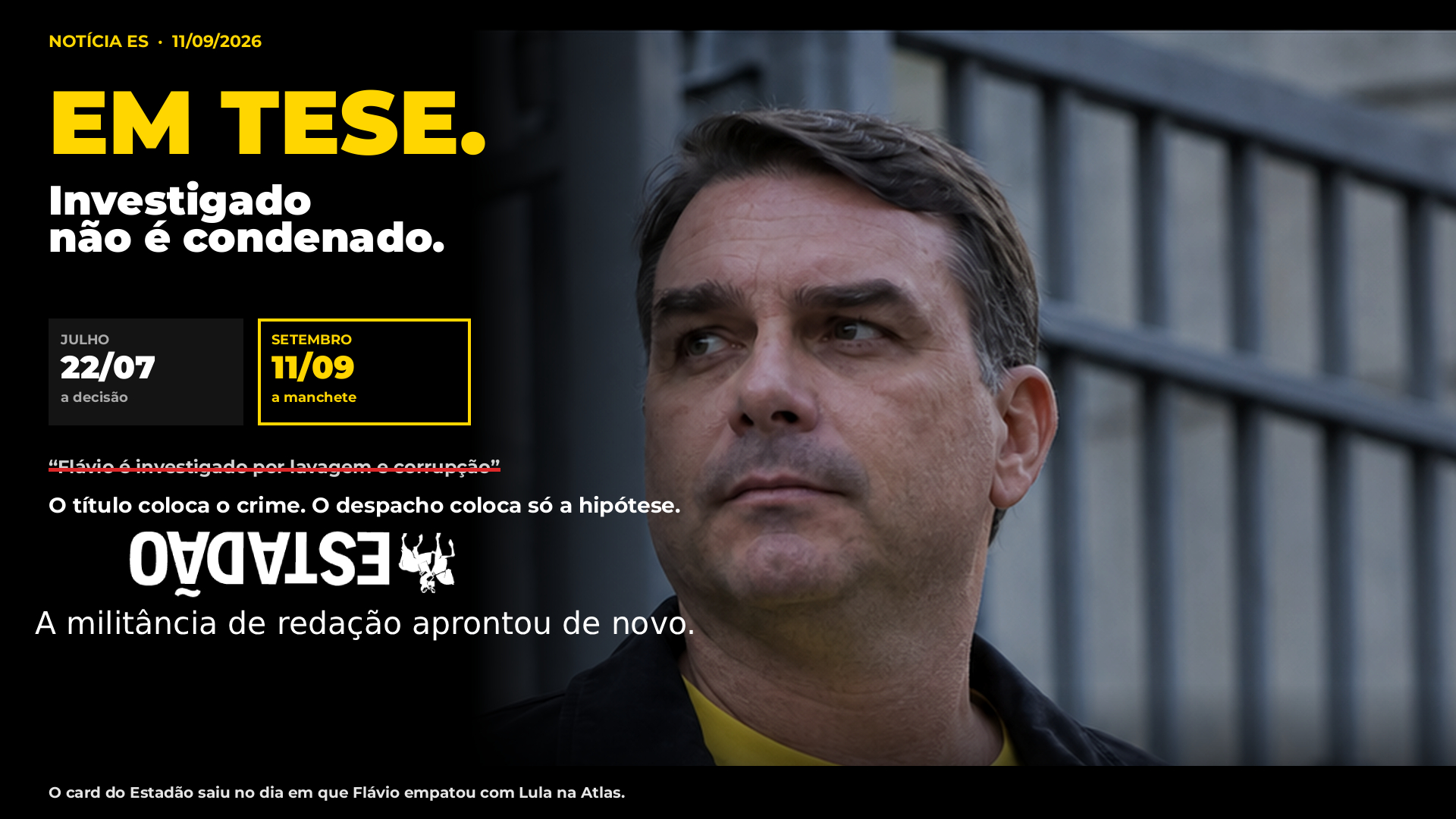 Estadão transforma inquérito de julho em sentença de campanha: o método que pinta Flávio Bolsonaro de corrupto