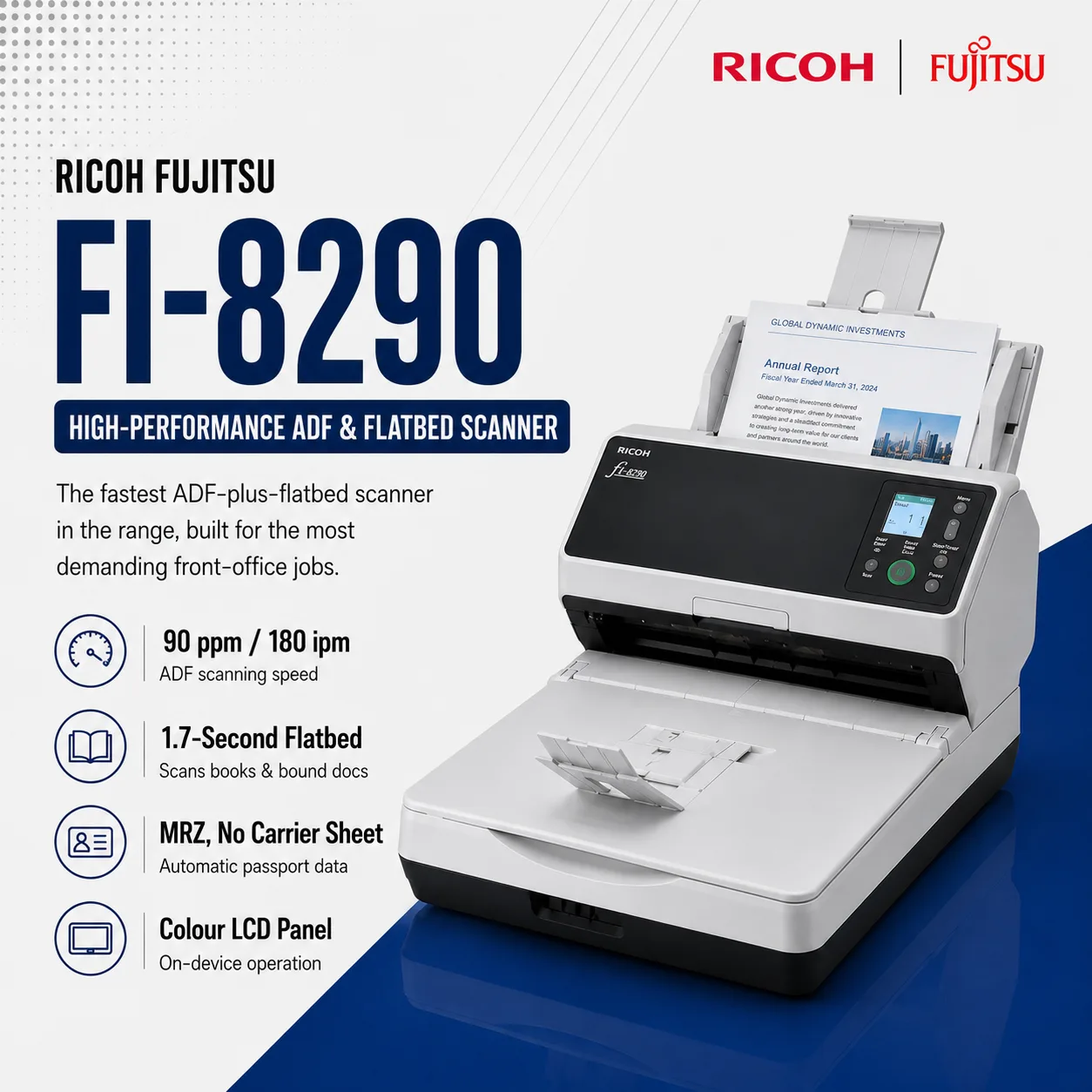 Ricoh fi-8290 High-Performance ADF and Flatbed Document Scanner Malaysia