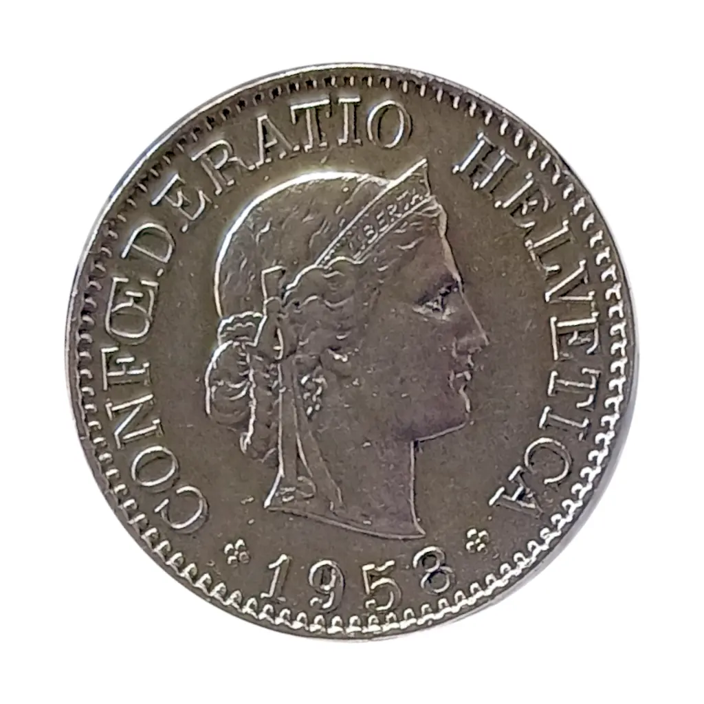 Moeda da Suíça (República Helvética) 10 Rappen 1958 MBC+ Cuproníquel.