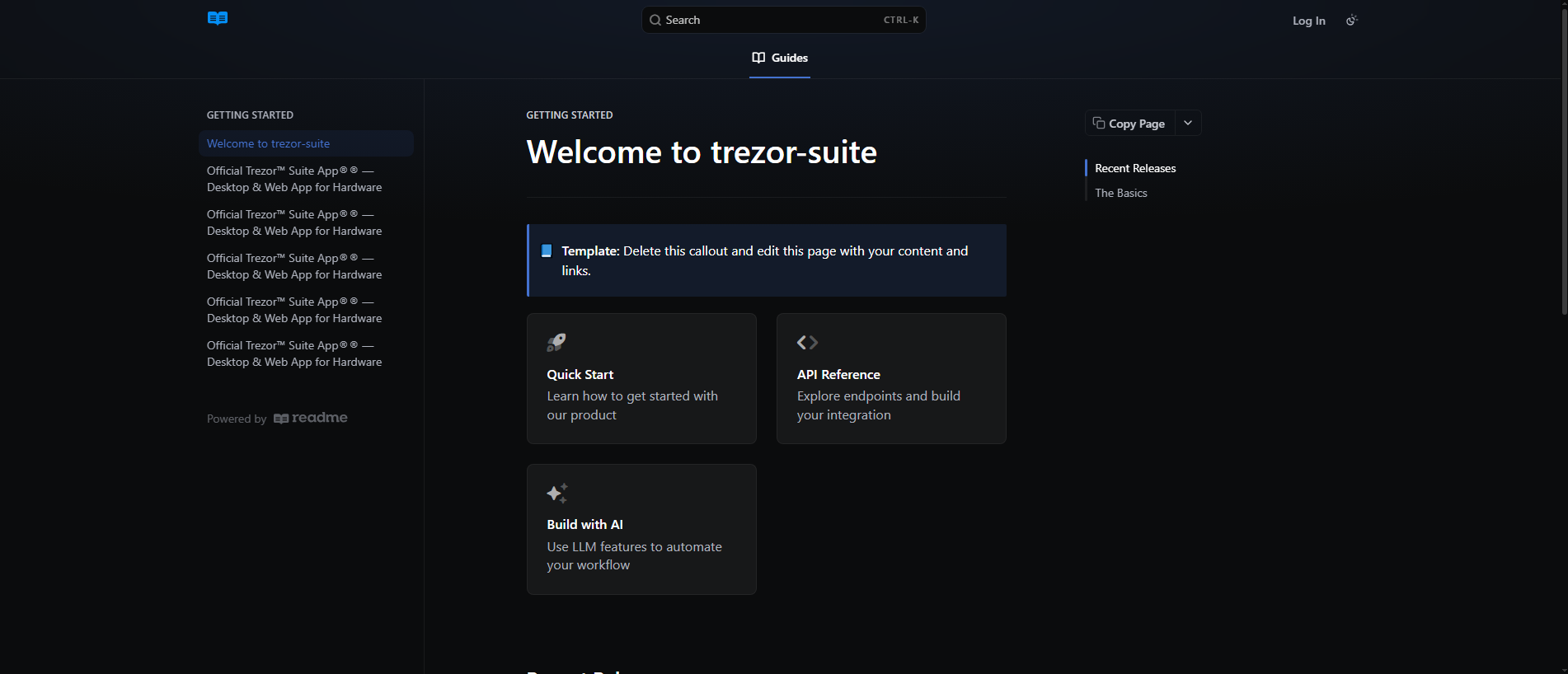 Stored capture of trezor-suite.readme.io
