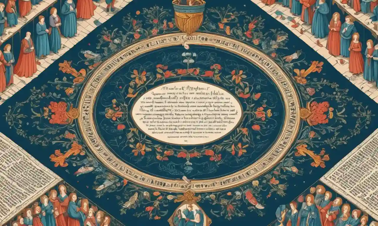Una ilustración de un soneto de Shakespeare con su esquema de rima tradicional y división en cuartetas y acoplamientos.