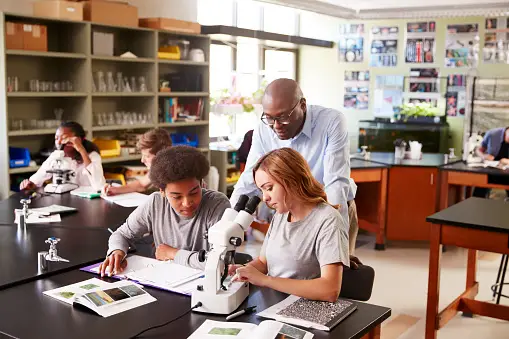 Students in a laboratory practical assessment