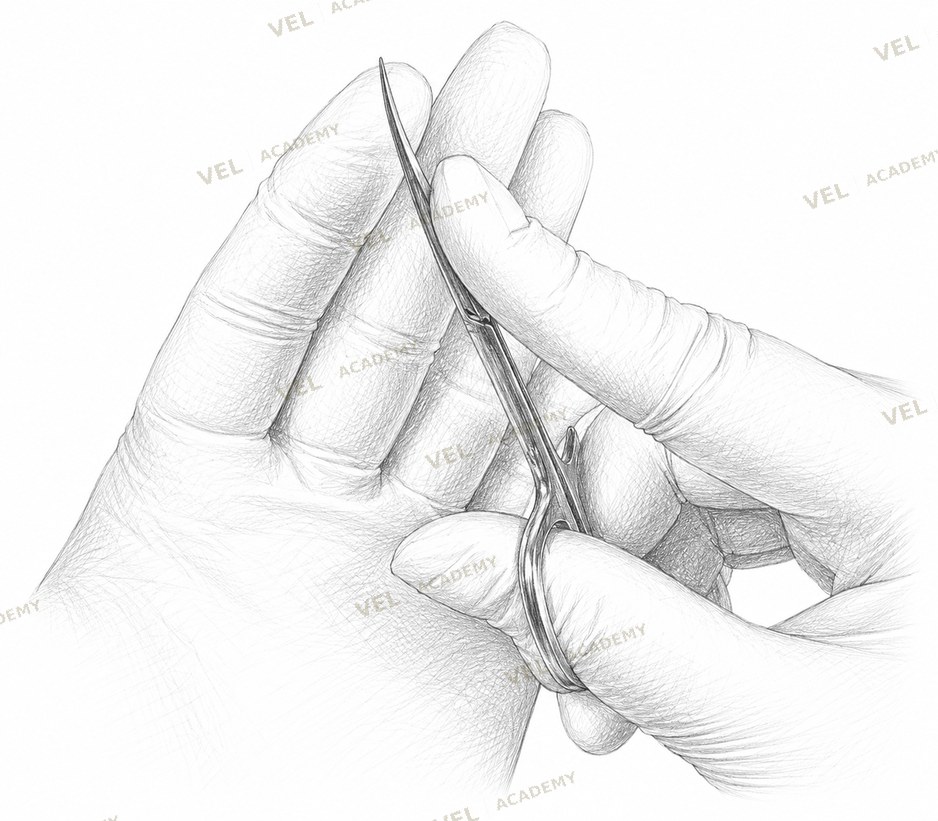 Cuticle scissors grip 2 thumb in left loop 45 degree angle lateral wall sinus