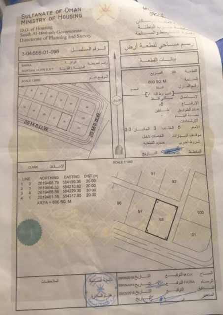 ارض سكنية مميزة في بركاء الحفري رقم القطعة 98