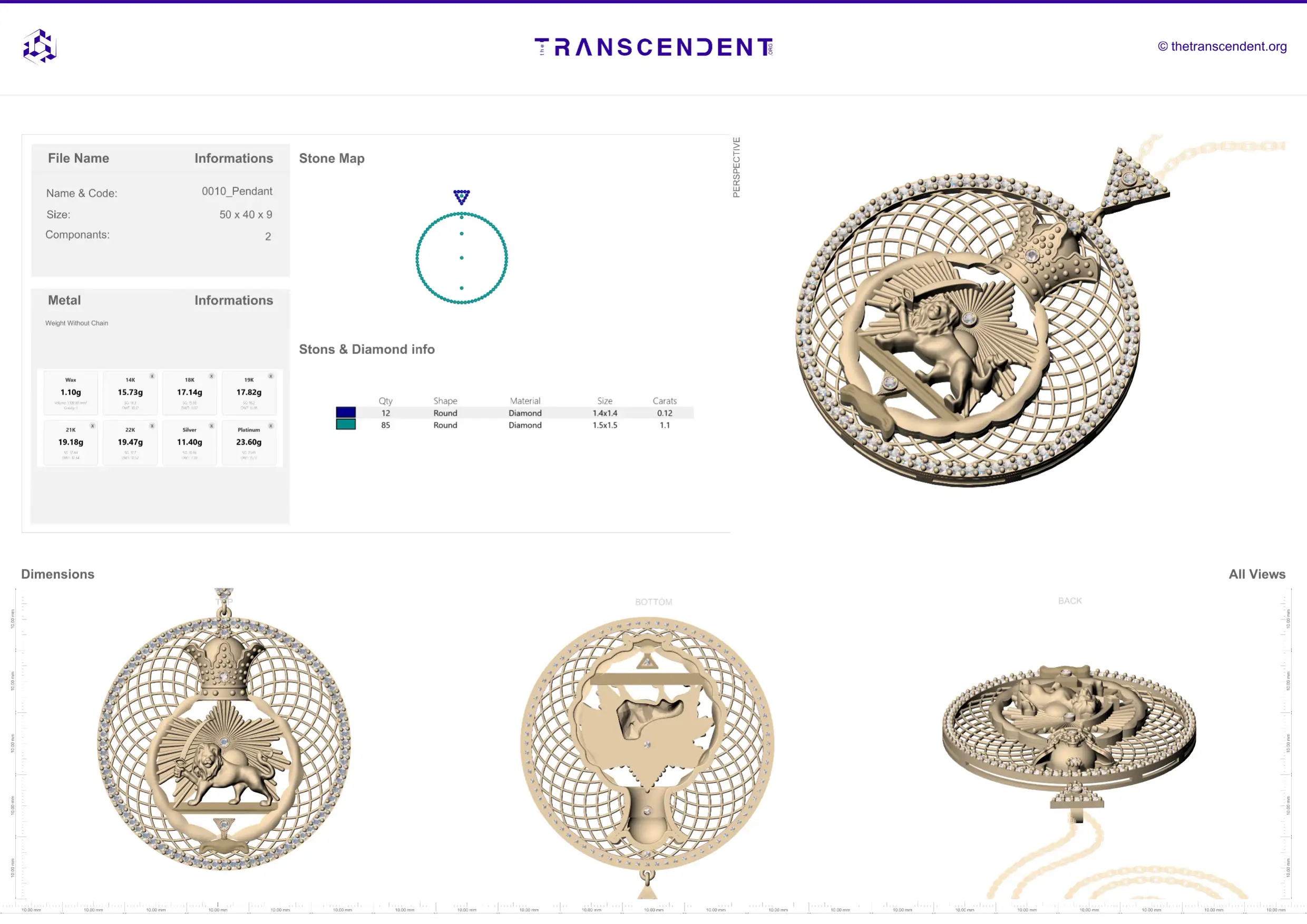0010-Pendant, The Lion of Majesty Pendant, Royal Lion, Crown, Sun & Sword