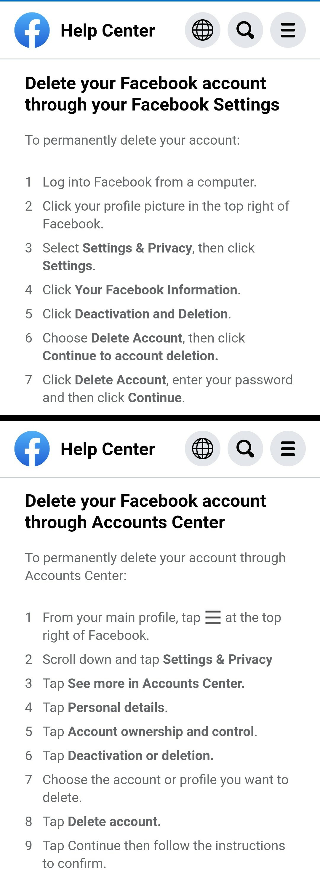 Help! Deactivating account in facebook app or website : r/facebook