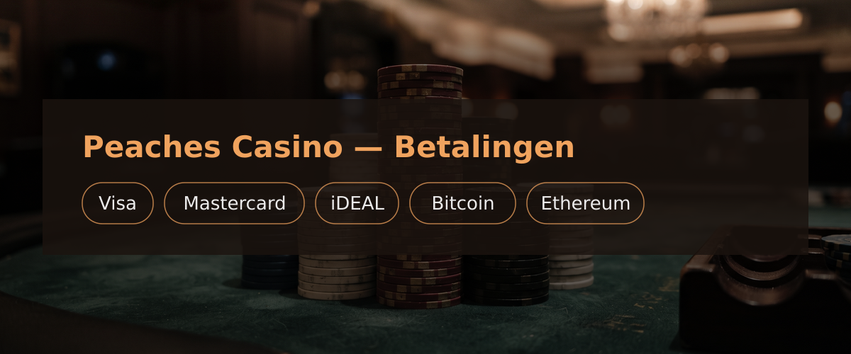 Peaches Casino — Betalingen: Visa, Mastercard, iDEAL, Bitcoin, Ethereum