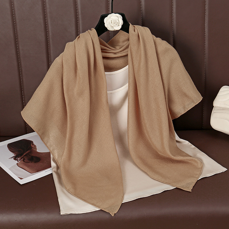 Brown 90 x 90cm Women Solid Colour Square Scarf - Lightweight Polyester Head Scarf and Shawl Wrap, Soft Casual Neck Scarf for Travel, Hair Styling and Everyday Layering