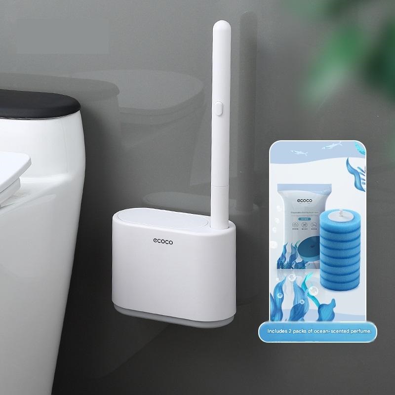 White and Grey Disposable Toilet Brush with Wall Mount Holder set - No Touch Replacement System, 360 Degree Rotating Head with Built-in Cleaning Solution, Space Saving Bathroom Cleaner for Homes