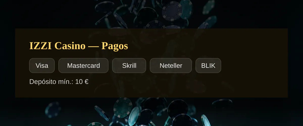 IZZI Casino — Pagos: Visa, Mastercard, Skrill, Neteller, BLIK