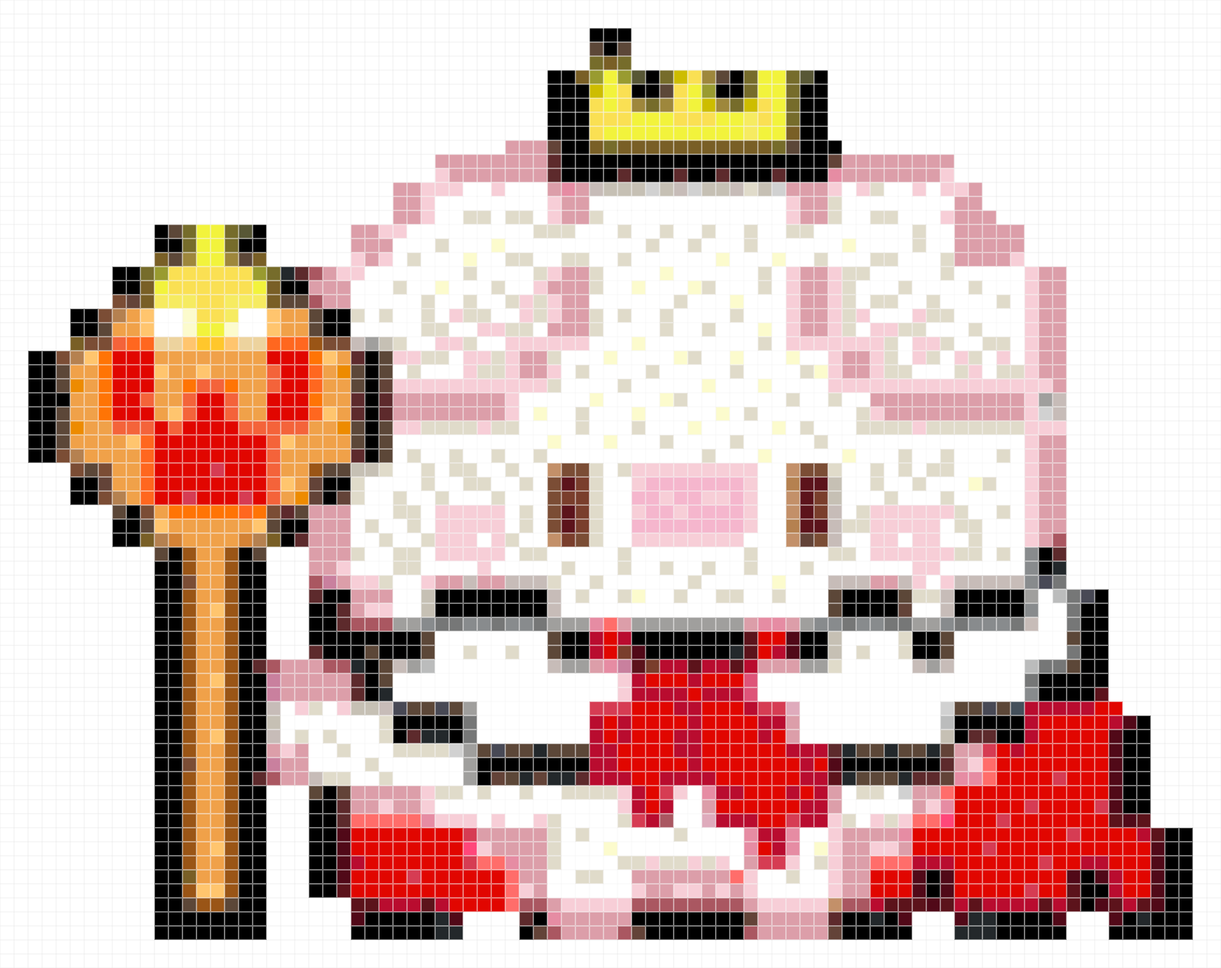 Cute King Pig With Crown & Scepter Pixel Art Perle