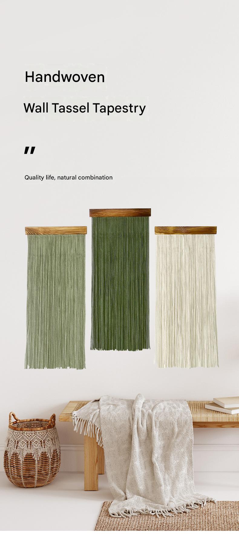 Light Green 90×40 cm Natural Fibre Tapestry -Handwoven Cotton Tassel Wall Hanging – Minimalist Boho Decor for Bedroom, Living Room & Café