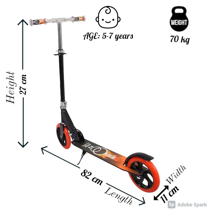 COSMIC Zoomer 5-7 Years 2 Wheel Kidss Kick Scooter with Stand - BlackOrange photo 2