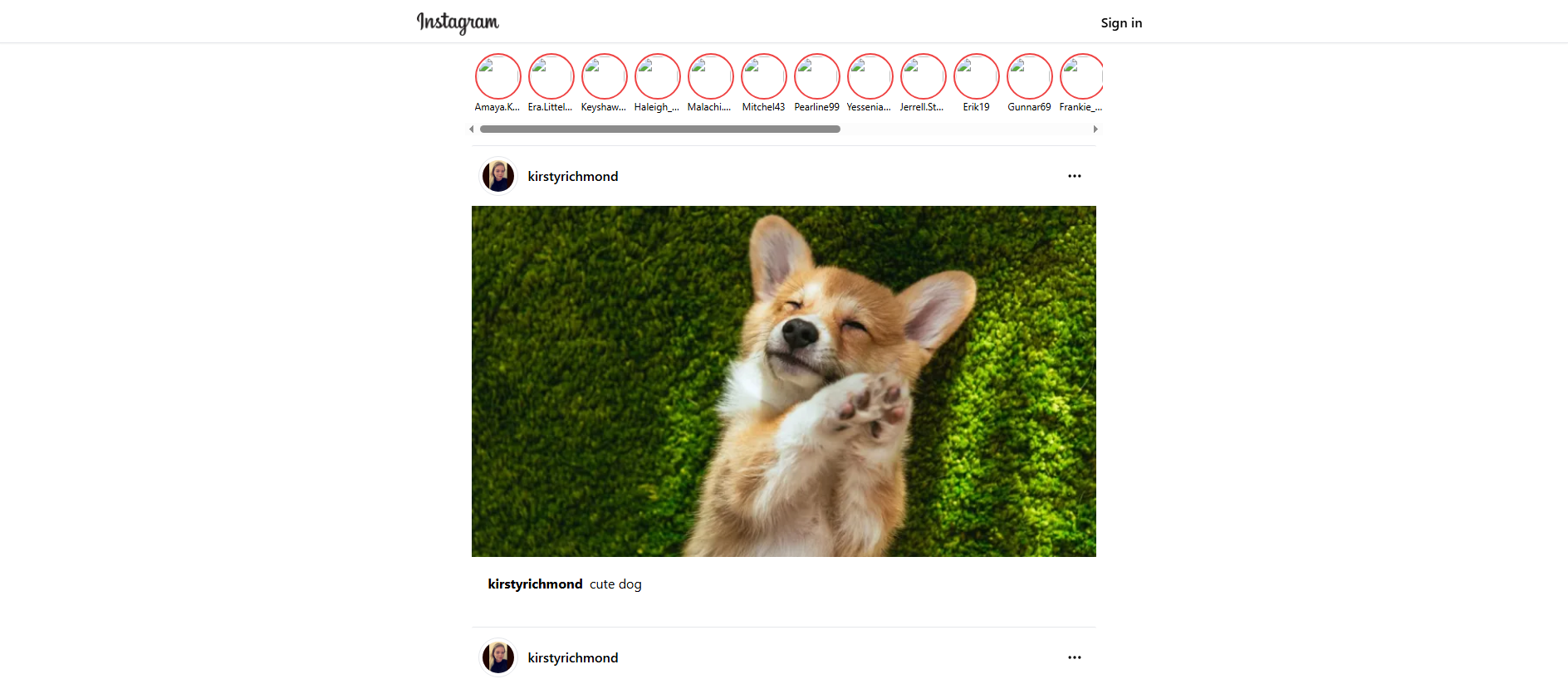 Stored capture of instagram-clone-nine-delta.vercel.app