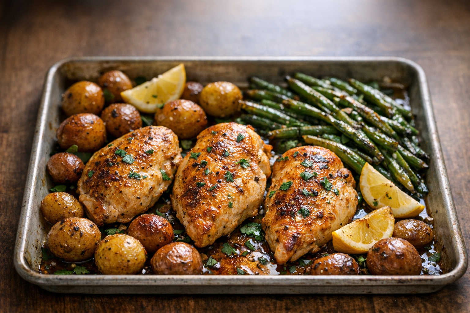 One Pan Chicken Breast Dinner with Potatoes and Green Beans Pinterest image