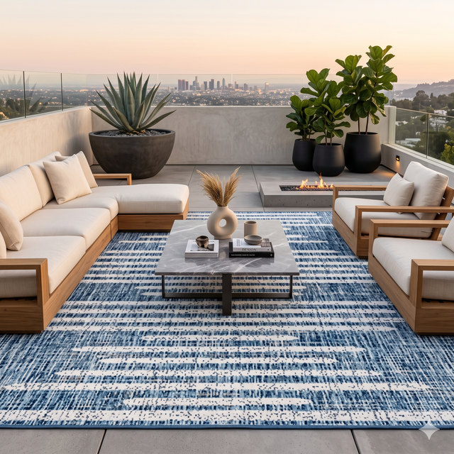 Classic bordered outdoor courtyard rug