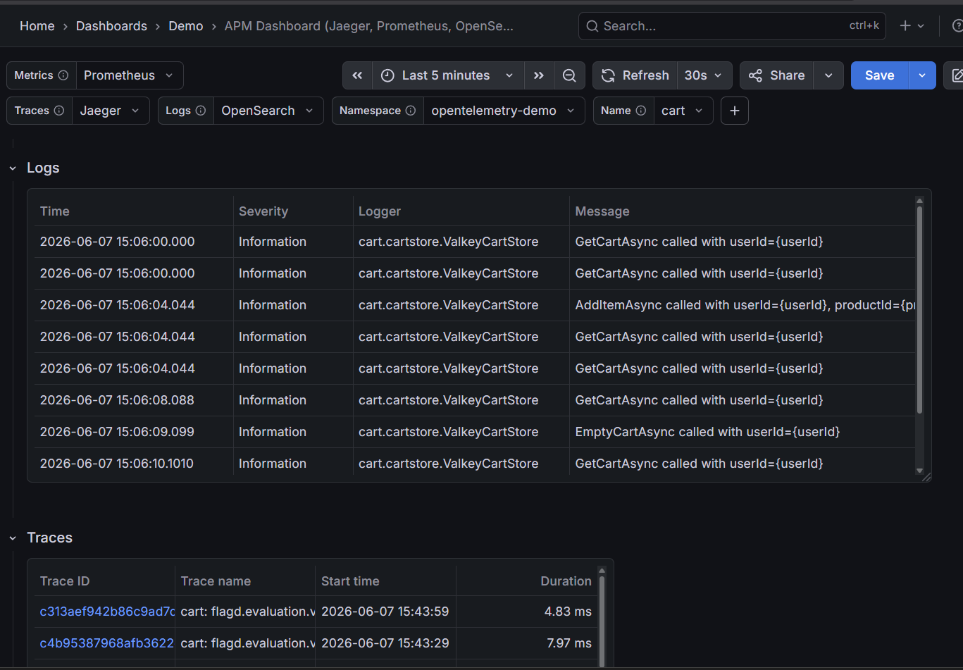 Grafana APM Dashboard