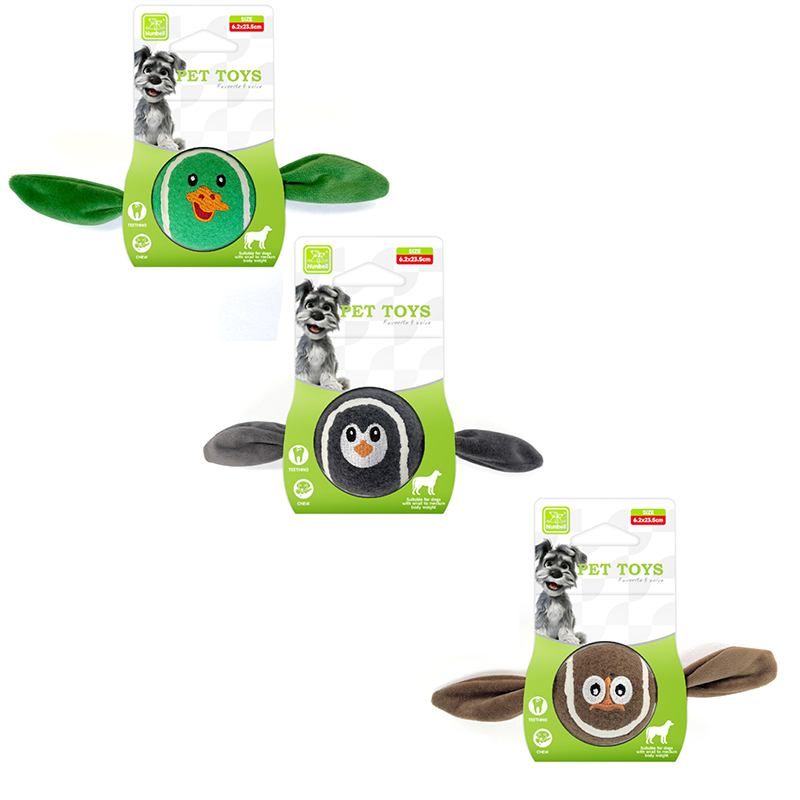 3-Piece Set High Elastic Pet Tennis Toy - Chew-Resistant Dog Ball with Plush Animal Designs for Interactive Play, Teeth Grinding & Dental Cleaning, Synthetic Fiber & Rubber, 80g Lightweight, Ideal for Small to Large Dogs-Designs: Duck and Owl and Pengui