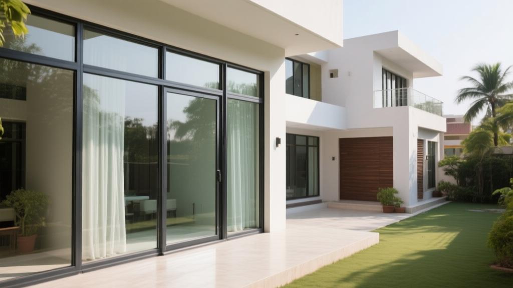 Modern aluminium windows in contemporary Indian home bright natural light