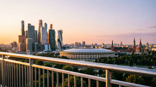 Смотровая площадка на Воробьёвых горах с панорамой Москвы на закате